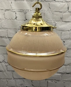 Vintage Art deco Ceiling Light. Glass shade + brass fittings Original. - Picture 1 of 7