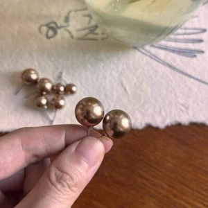 Rare Huge 14mm Brown South Sea Shell Pearl 925 Silver Earrings Ear stud - Picture 1 of 3