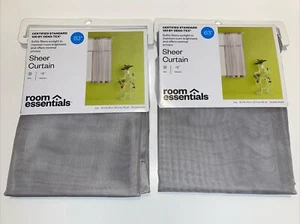 2 Panels Room Essentials Gray Sheer Lightweight Window Curtain Panel 60"x63" - Picture 1 of 5