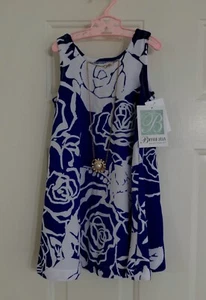NWT Bonnie Jean Girls Size 4 Shift Dress White Blue Roses Faux Pearl Necklace - Picture 1 of 10