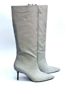 Zara Silver Knee High Heel Boots UK4 EUR37 US6.5 Ref 3047 010 - Picture 1 of 7
