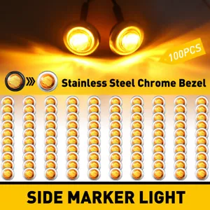 3/4" 12V Marker Lights LED Truck Trailer Side Round Bullet Light Amber Lamps USA - Picture 1 of 18
