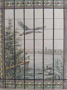 LOUIS STRUYS DESSIN AQUARELLE VITRAIL  LAC CANARD CIGOGNE VILLE ART NOUVEAU AN02 - Picture 1 of 3