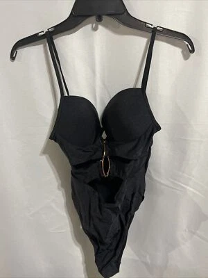 Traje de baño River Island Resort 2 negro de una pieza con detalles dorados talla 8 NUEVO Foto 1 de 4