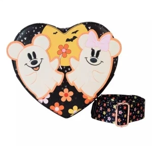 Mickey & Minnie Mouse Loungefly Crossbody Bag Floral Ghost Figural Heart Glow - Picture 1 of 6