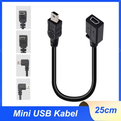 Mini USB Right Angle Male to Female Charging Data Sync Extension Cable 25cm - Image 1 of 4