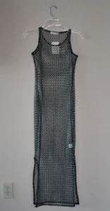 Forever Rose Black Metallic Sleeveless Crochet Mesh Maxi Coverup Dress Size S - Picture 1 of 5