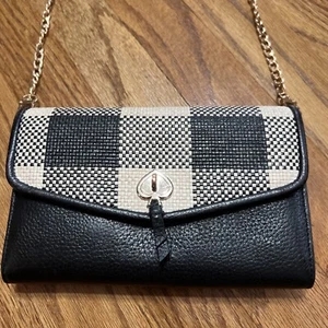 Portafoglio Kate Spade Marti pelle ciottoli Gingham tracolla K8005 cinturino catena nero - Foto 1 di 18