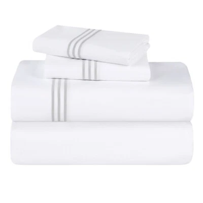 Brandon Cotton Three-Line Modern Embroidered Deep Pocket Bed Sheet Set - Image 1 of 3