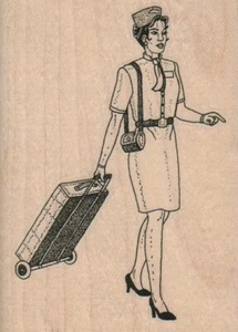 Stewardess With Luggage 2 3/4 x 3 3/4" Rubber Travel, Airline Stamp - Picture 1 of 1
