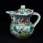 Old Chinese porcelain Color Hand Painted fish algae monk hat pots Teapot 8029