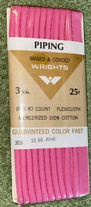Vtg Wright’s 3 yards Br. Pink 22 Biased Corded PIPING 100% Cotton USA 1969 - Picture 1 of 2