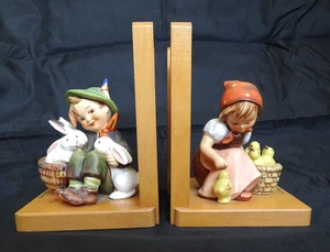 (2) Vintage Hummel Figurine Bookends Boy w/ Bunnies Girl w/ Chicks - Picture 1 of 24