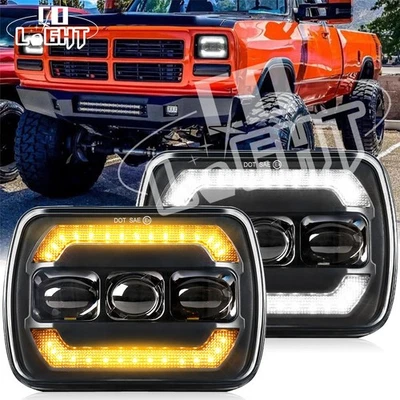 Pair 5x7 7x6'' LED Headlights Hi-Lo For Dodge W150/250/350 D150 1981-1993 Ram 50 - Image 1 of 4
