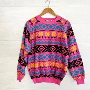Vintage Pacer - Bright pink teal geometric crewneck sweatshirt, L - Picture 1 of 7