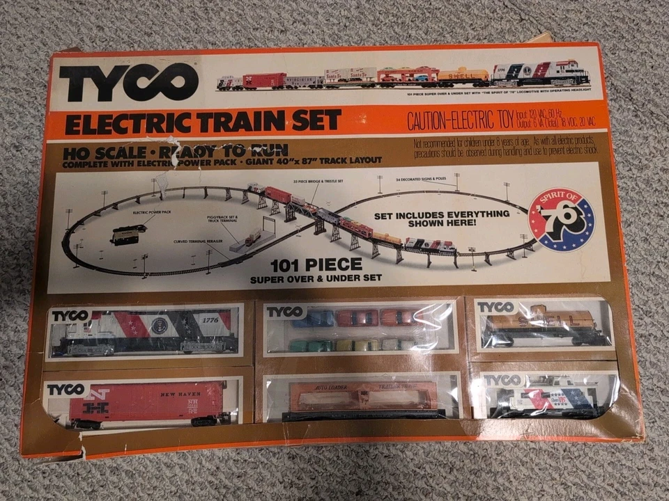 JUEGO DE TREN HO VINTAGE TYCO SPIRIT OF 76 OVER & UNDER 101 PIEZAS #7330 Foto 1 de 4