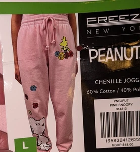Pink Snoopy Freeze Peanuts Chenille Jogginghose 60% Baumwolle 40% Polyester Neu mit Etikett - Bild 1 von 14