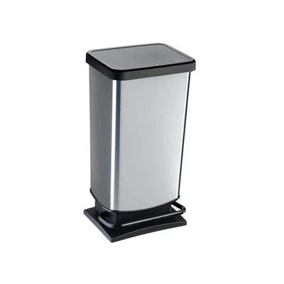 Rotho Treteimer 40L silber Kunststoff Abfalleimer rechteckig Küche Paso - Bild 1 von 4