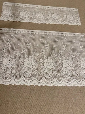 VTG Roses/Flowers Lace Curtain Valance Fabric - German Cream Cotton 36" Wide BTY - Image 1 of 4