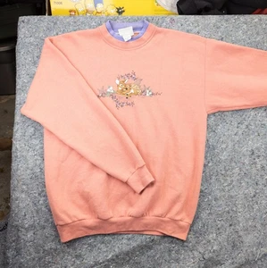 Handwerker Oma Pullover rosa Hirsch bestickt groß USA PullOver Vintage 80 90er - Bild 1 von 9