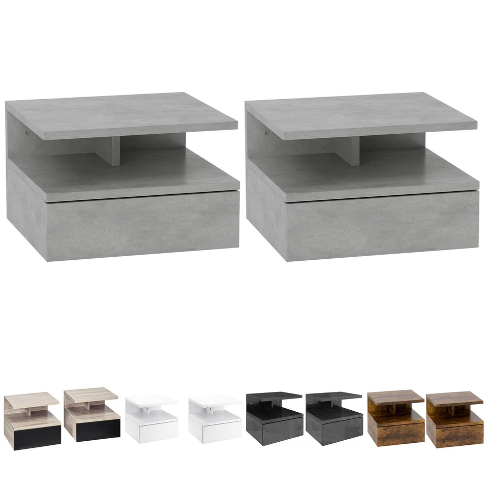 HOMCOM Set 2 Comodini Moderni Sospesi con Cassetto e Mensola 35x32x22.5 cm - Immagine 1 di 1