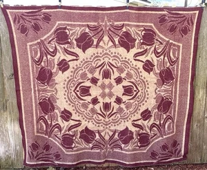 Vintage ORR HEALTH Wool Blanket Holland Tulip Reversible Print 70x86 USA Queen - Picture 1 of 6