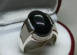 Natural Yemeni Black Agate Sterling Silver 925 Handmade Black Aqeeq Women Ring - Picture 1 of 12