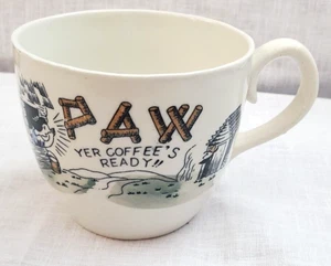 Paw Yer Coffe's Ready!! Large Mug Japan Ceramic 16 oz 3.5" x 4.25" Hillbilly VTG - Picture 1 of 14