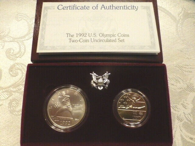 Olympic (1992-D) 2-Coin Proof Set Silver Dollar/Clad Half Baseball/Gymnast HTF - Image 1 of 1