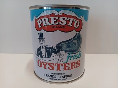 PRESTO BRAND OYSTERS VINTAGE 1 QT. CAN  ( RE-POP COLLECTIBLE ) - Image 1 of 4