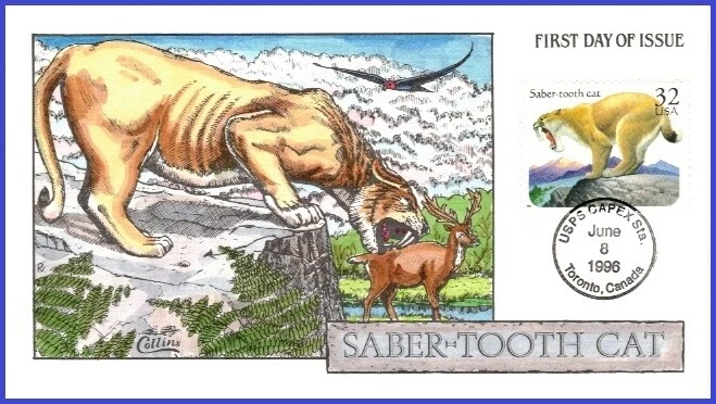 USA1 #3080 U/A COLLINS HAND PAINTED FDC   Saber-tooth Cat - Image 1 of 1