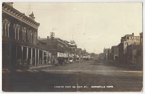 1912 Marysville, Kansas - FOTO REAL Main Street - Postal de colección - Imagen 1 de 2