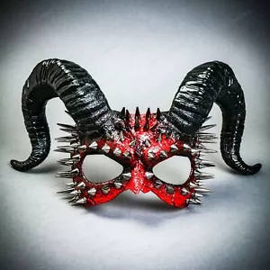 Bloody Red Spikes Demon Devil Twisted Horns Halloween Masquerade Party Mask - Picture 1 of 6