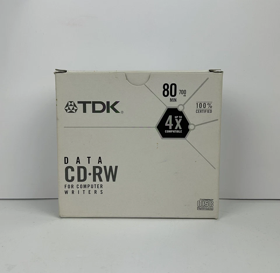 TDK CDRW80FXM*M Rewritable CDs CD-RW Blank Data Discs 80min 1-4X 700MB 9 EA NEW - Image 1 of 4
