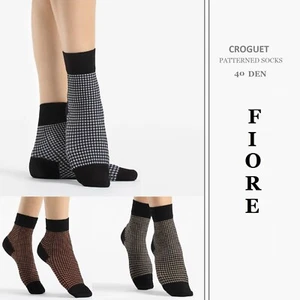 FIORE Groguet papaya sand white fancy style women's socks ankle 40 den hosiery - Picture 1 of 7