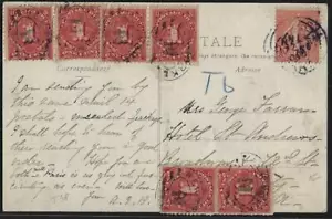 FRANCE TO US 1906 PARIS PC POSTAGE DUE 6 x1 CENT T6 MANUSCRIPT IN US - Picture 1 of 2