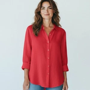 J. JILL | Love Linen | Women’s Pink Red Button Down100% Linen size 2X  - Picture 1 of 14