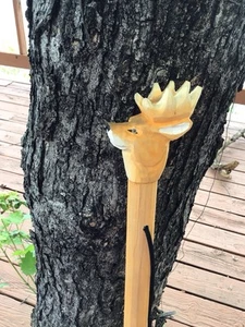 Hand Carved Painted MOOSE Walking Stick Cane Wood wooden 51” - Picture 1 of 3