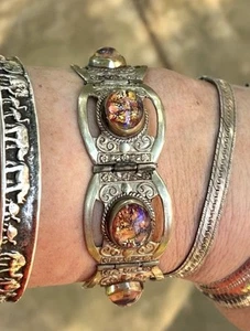 PULSERA PANEL ÓPALO LÁMINA VIDRIO PLATA ESTERLINA MÉXICO DE COLECCIÓN Cierre - Imagen 1 de 11