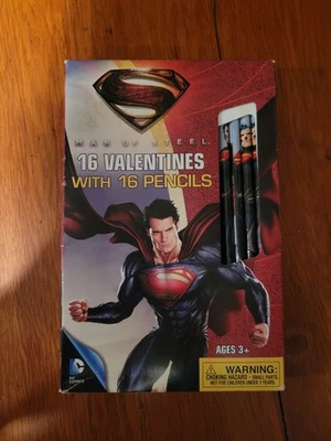 Paper Magic Group - DC/WB 16 Pc Superman Man Of Steel Valentines w/ Pencils NISB - Image 1 of 4