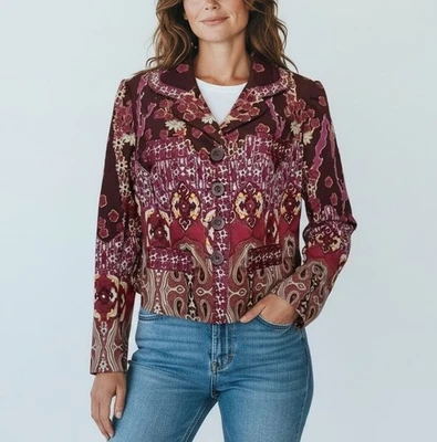 Blazer Thalia Sodi feminino grande rosa borgonha floral jaqueta botão para cima - Imagem 1 de 4