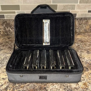 Set Of 7 Hohner Blues Band Harmonicas With Carrying Case A-G - Picture 1 of 5