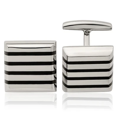 Stainless Steel Black Rubber Square Cufflinks Set for Men - Imagem 1 de 4
