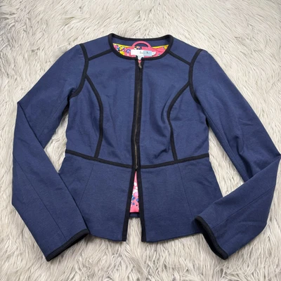 Blazer Ponte Boden Para Mujer 6 Azul Marino Blackfriars Peplum Negro Recorte Preppy Oficial Foto 1 de 4