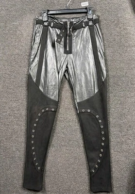 AKIRA Leggings Womens Large Black Silver Faux Leather Moto Grommet Pants PCST300 - Image 1 of 4