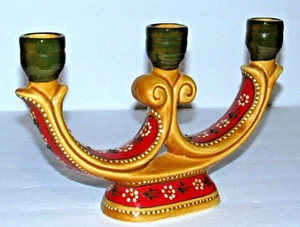 Mexican Folk Art Southwest Tan Talavera Pottery 3 Arm Candelabra - Picture 1 of 5