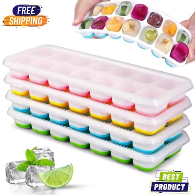 4-Color Silicone Ice Cube Tray with Lids Stackable 14-Cavity Easy Release - Image 1 of 4
