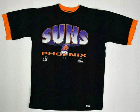 Vintage Phoenix Suns 3D Graphic 90s Black T-Shirt Sz M Double Collar & Sleeve Cover