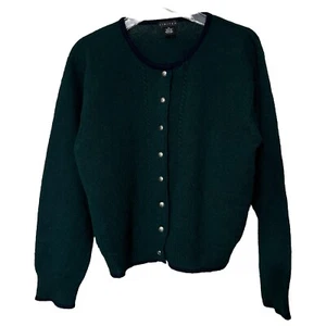 Vintage Angora Cardigan Sweater Lambs wool  Kelly Green Blue Womens Size L - Picture 1 of 13