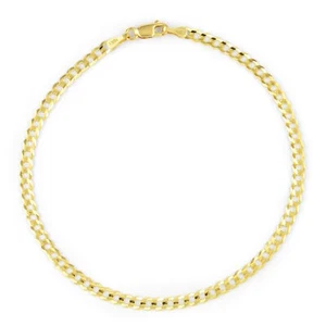 10K Yellow Gold Solid 2.5mm Concave Curb Cuban Link Chain Bracelet or Anklet 8" - Picture 1 of 11